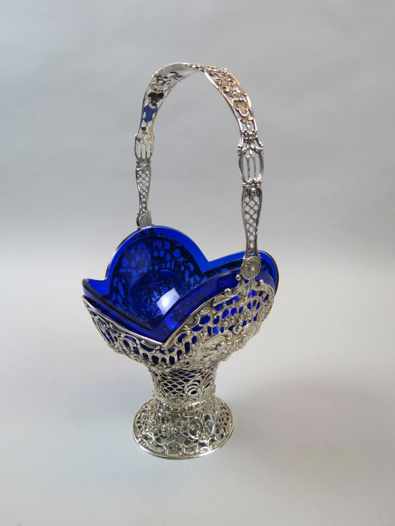 European Silver Basket Vase with Cobalt Liner, (1 of 8)