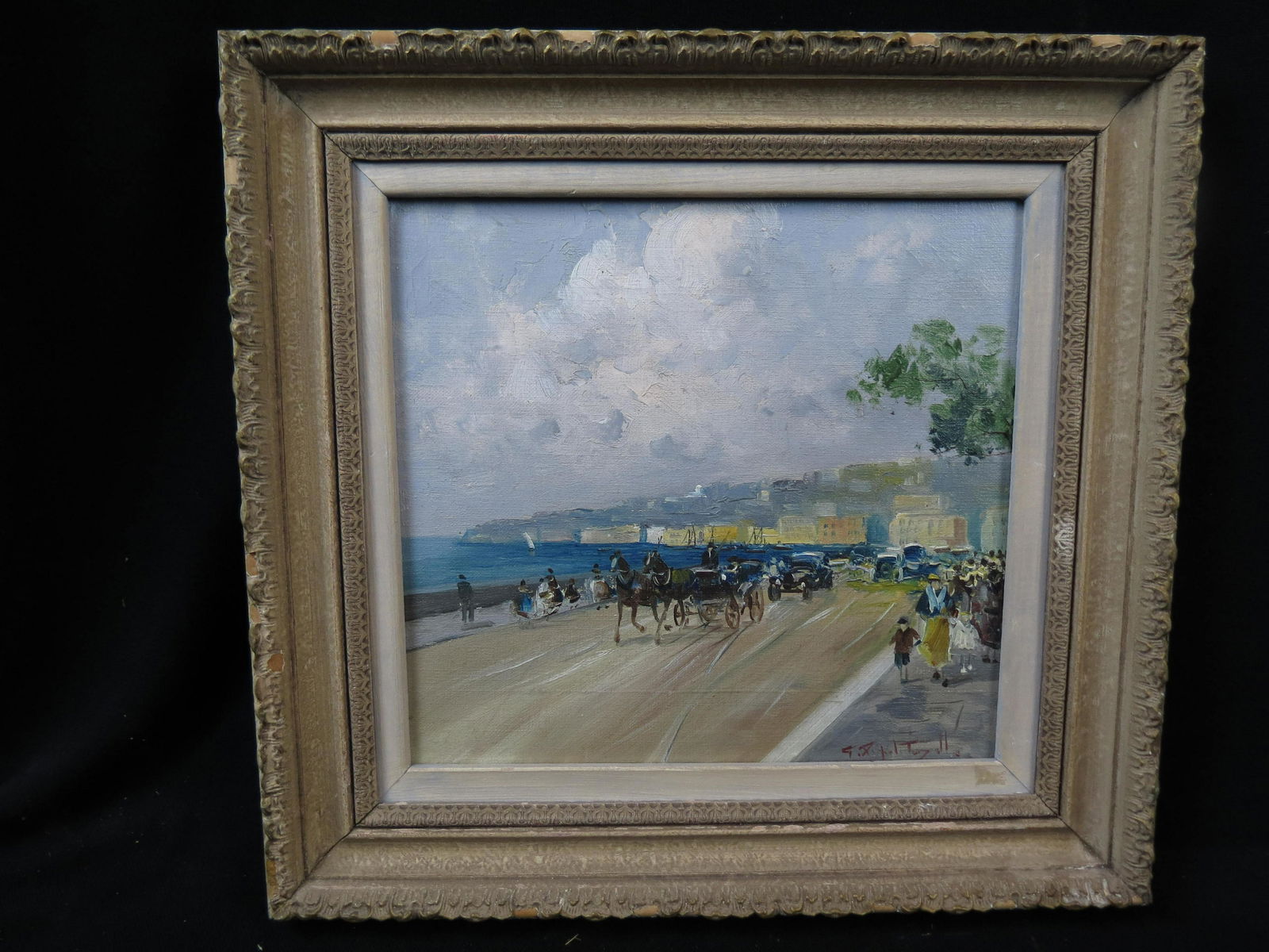 Impressionist Oil Painting of a Coastal City, (1 of 4)