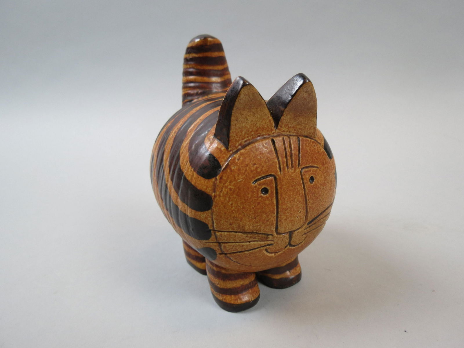 Gustavsberg Pottery "Jura" Cat by Lisa Larson,: classic barrel shape, 5 1/2" tall, 1971, excellent.....Gustavsberg is a Swedish porcelain company that originated in 1826. It broke up in the 1990s and was sold off in pieces, to the dismay of residen