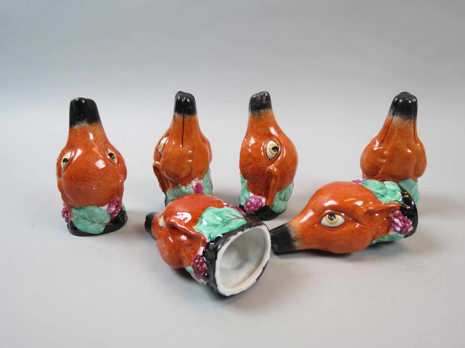 Set of 6 Figural Porcelain Foxhead Stirrup Cups, (1 of 4)
