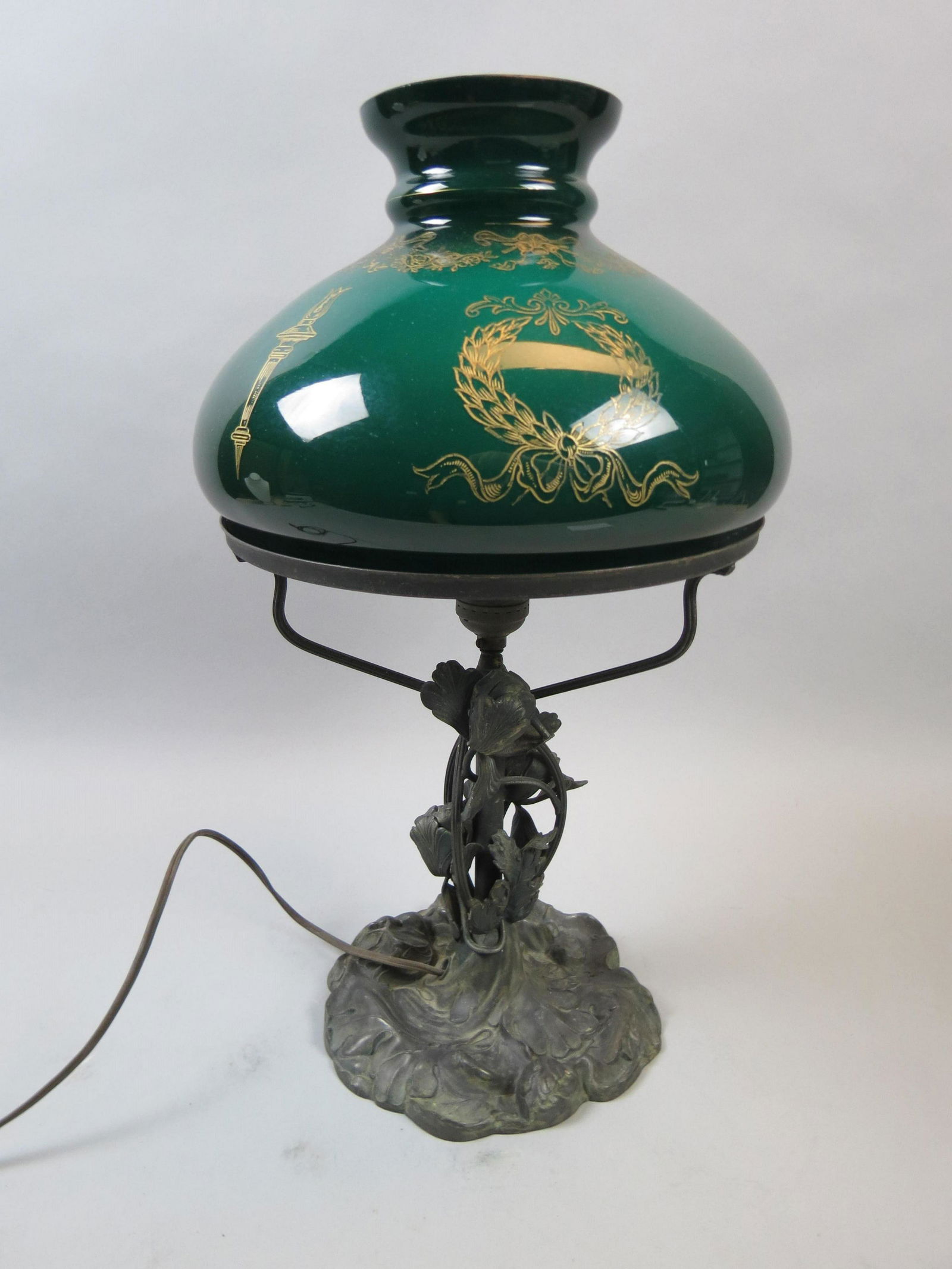 Antique Lamp with Emeraldlite Type Shade, (1 of 7)