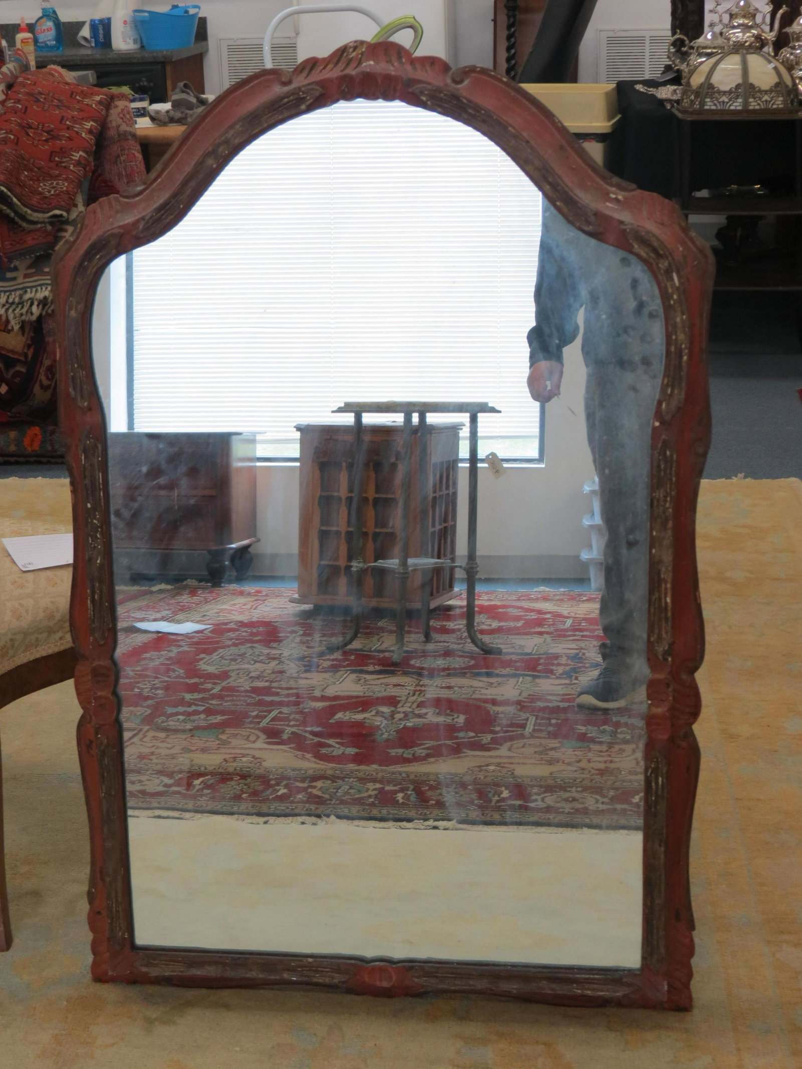 Antique Carved Wooden Mirror,: arch top, overall 46" X 30'.