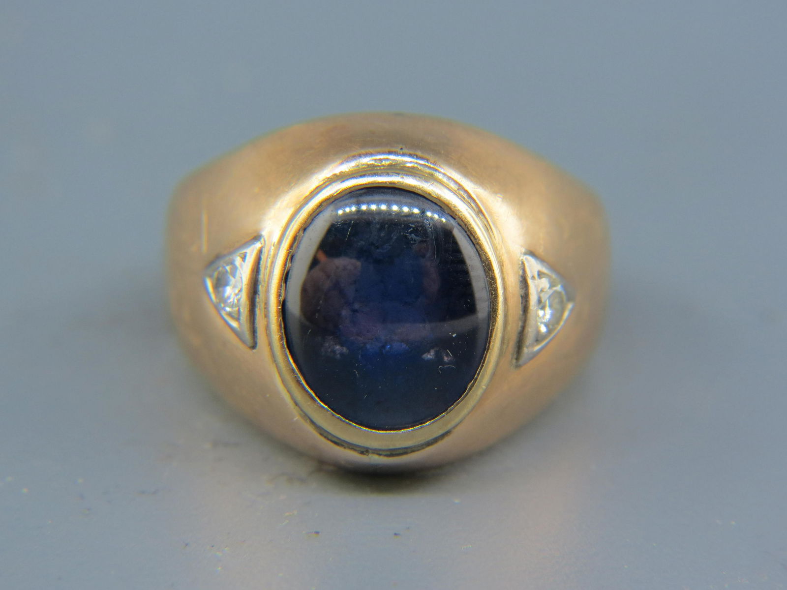 Man's Sapphire & Diamond 14K Gold Ring, (1 of 6)