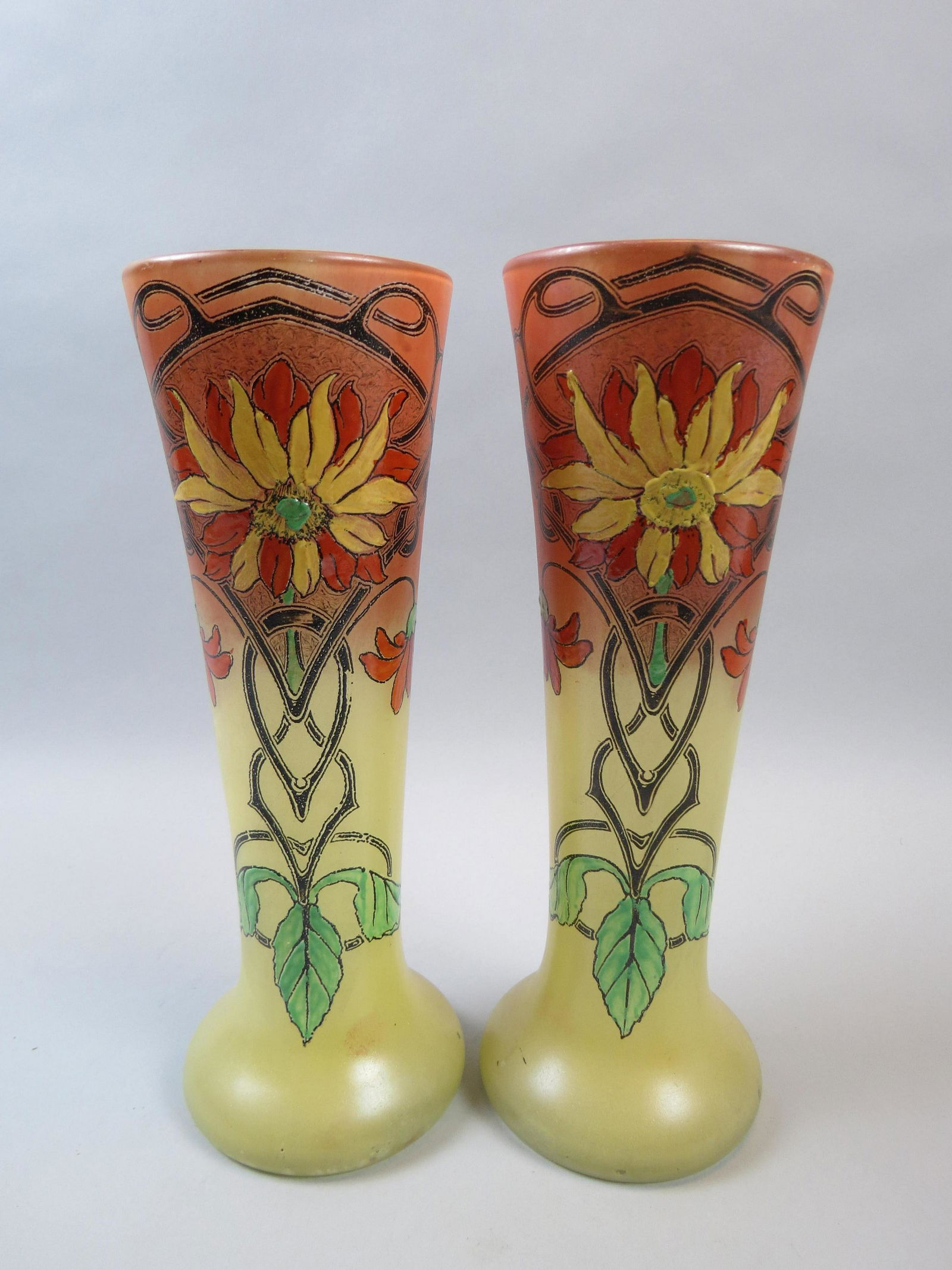 Pair of French Enameled Art Glass Vases, (1 of 6)