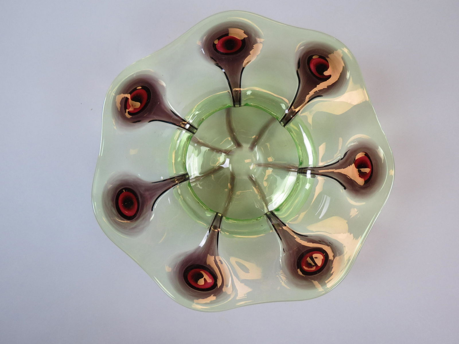 Unusual Art Glass "Peacock" Bowl, (1 of 6)