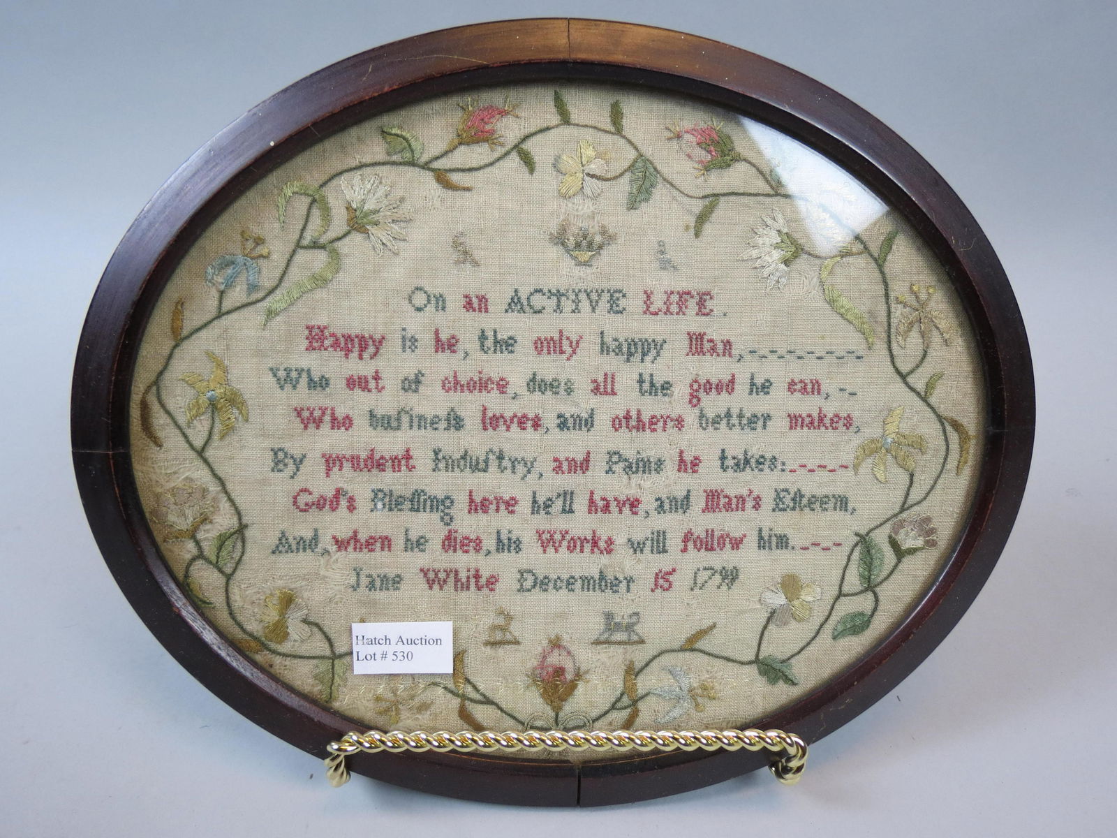 1799 Sampler by Jane White with Saying, (1 of 4)