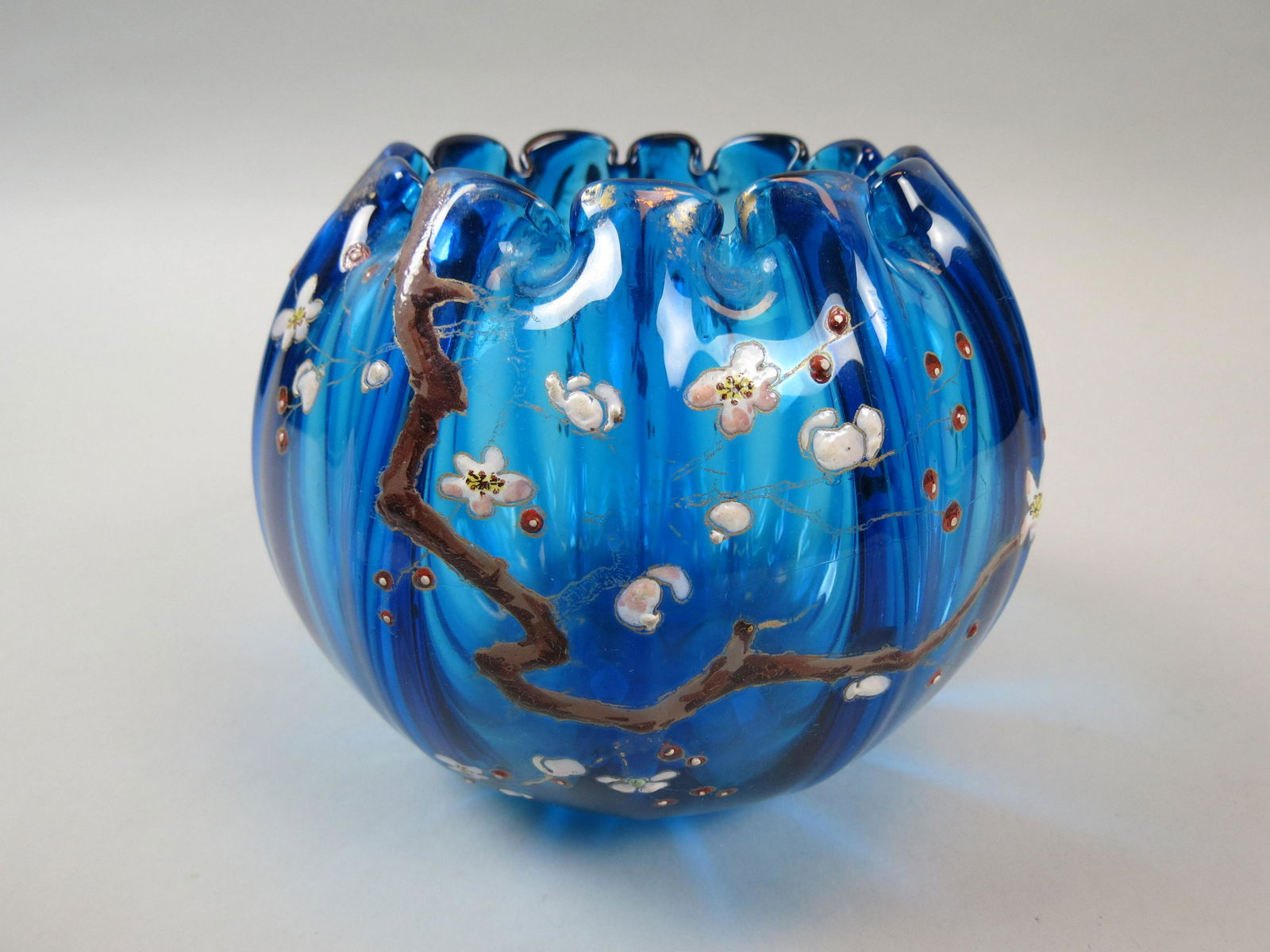 Moser Enameled Art Glass Rose Bowl, (1 of 6)