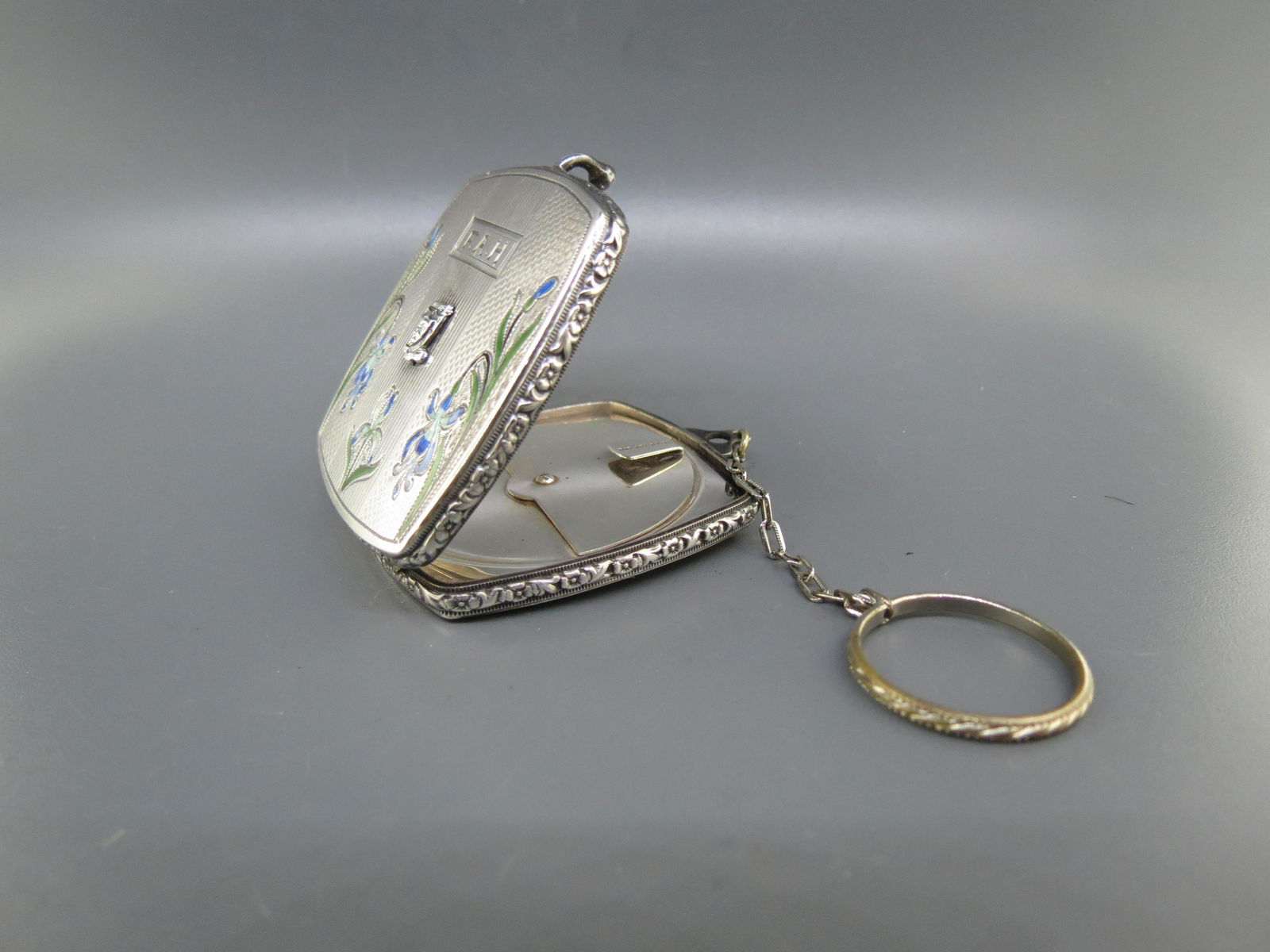 Sterling Silver Enameled Art Deco Compact, (1 of 5)