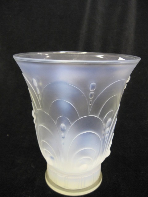 Sabino French Opalescent Art Glass Vase,: Art Deco designs, 6", signed, original pamphlet, excellent.