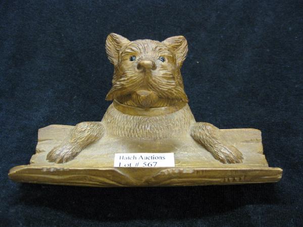 Black Forest Carved Dog Figural Inkwell,: 2 1/2" tall, 5" wide, excellent.