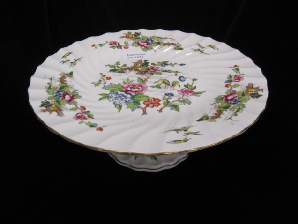 Crown Staffordshire Porcelain Dessert: or cake stand, pagoda design, 10 1/2" diameter, excellent.