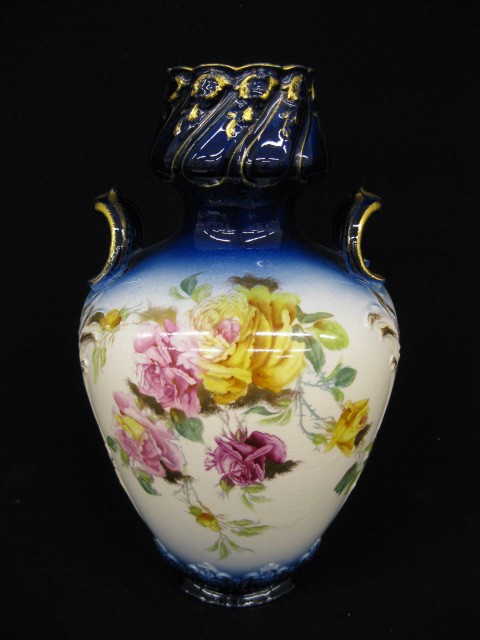 Royal Bonn Porcelain Vase,: floral with cobalt & gold trim, 12".