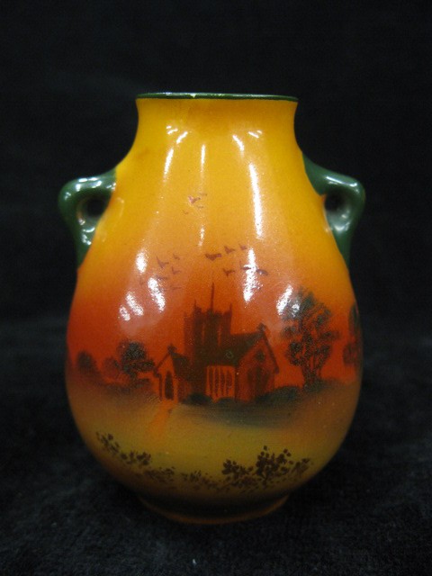 Royal Doulton Miniature Landscape Vase,: sunset on the farm, circa 1920, 2 1/2", excellent.
