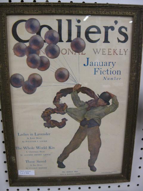 Maxfield Parrish "Balloon Man',: 1908 Colliers Magazine, framed cover, Dec. 26, 10" x 14".