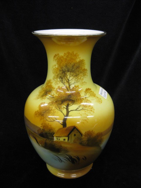 Noritake "Autumn" Handpainted Vase,: cottage along the waterfront, 8 1/2".