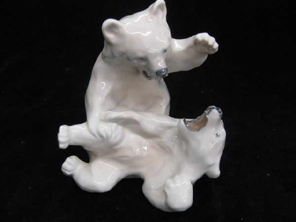 Royal Copenhagen Porcelain Figurine of: two polar bears at play, #1102, 5 3/4", excellent.