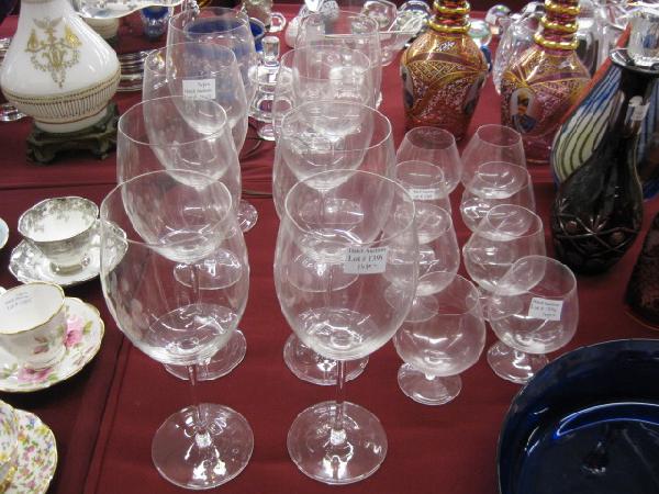 16 pcs. Riedel Crystal Stemware,: 8-10 3/4" wines and 8-5" brandy glasses, excellent, signed.
