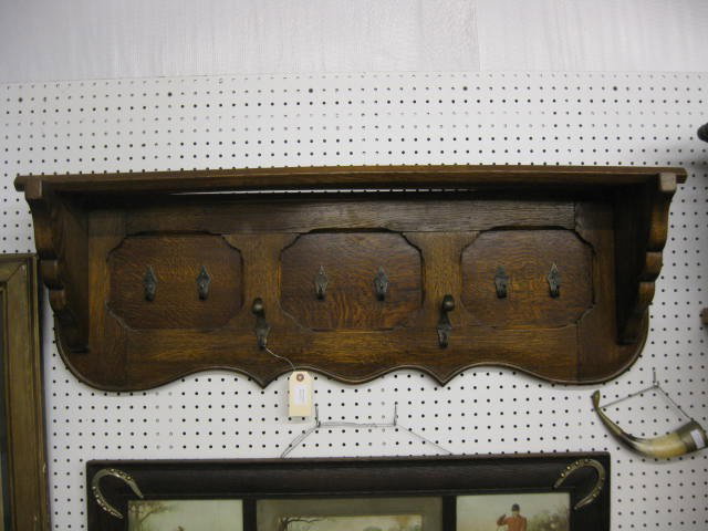 Oak Wall Shelf with Coat & Hat Rack, Arts & Crafts : Arts & Crafts style, 45" wide, 15" tall, 10" deep.