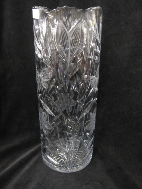 Cut Glass Vase, butterfly & floral, 12", excellen: butterfly & floral, 12", excellent, attributed to Pairpoint.