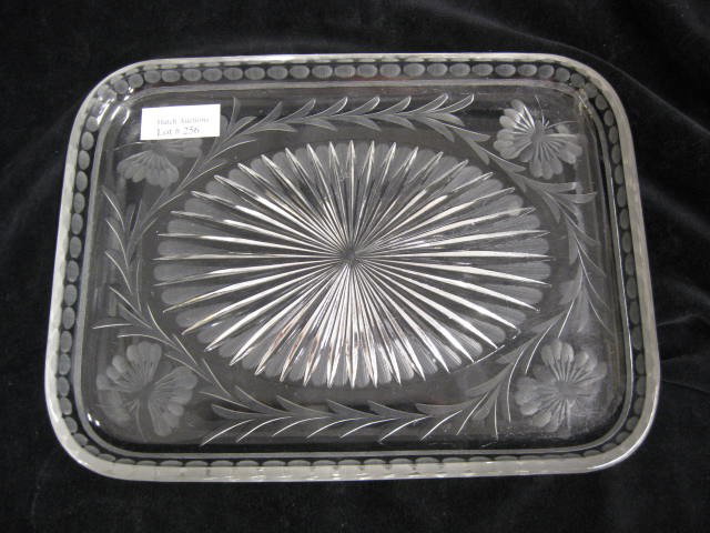 Cut Glass Dresser Tray, butterfly & floral, attrib: butterfly & floral, attributed to Pairpoint, 7 1/2" x 10", excellent.