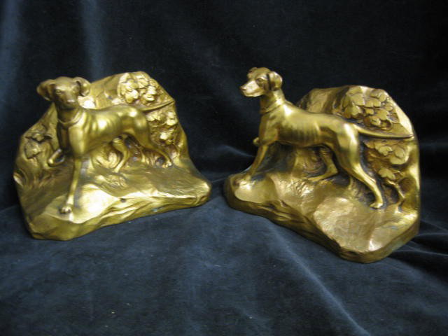Jennings Brothers Bronzed Bookends with dogs, deco: with dogs, deco era, signed & numbered.