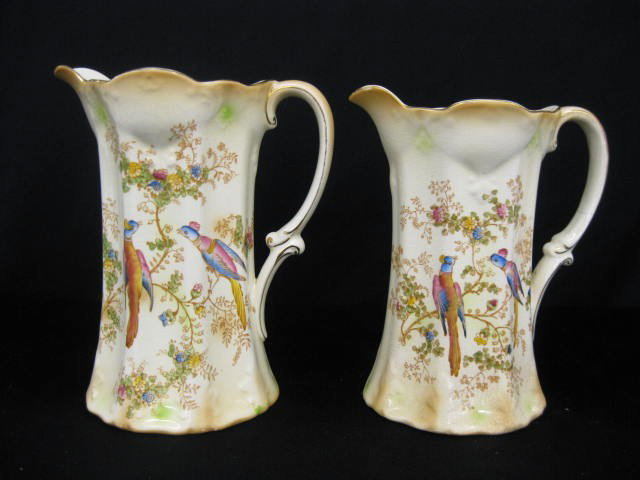 2 Crown Ducal Ironstone Pitchers, 7 3/4" tall, bi: 7 3/4" tall, bird & floral.