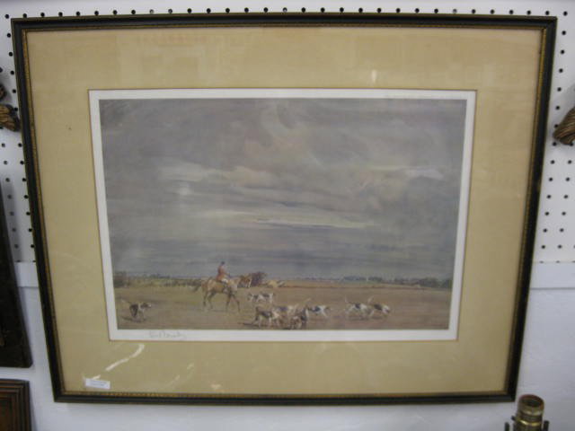 Lionel Edwards Lithograph, Fox Hunt, pencil signed: Fox Hunt, pencil signed, image area 20" x 14".