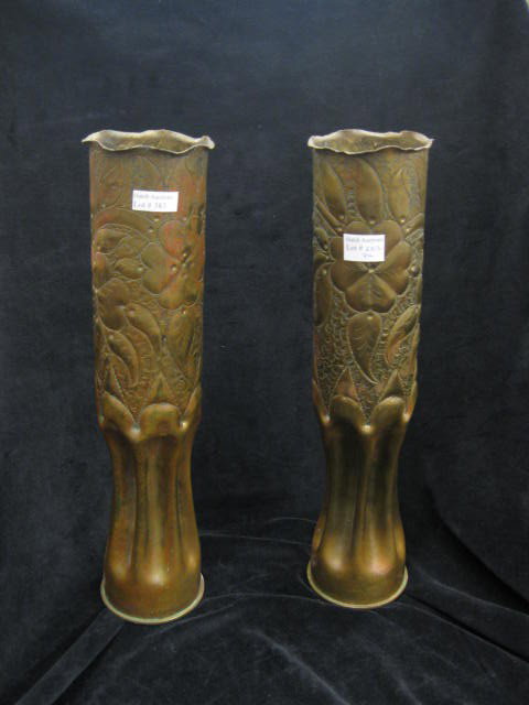 Pair of Trench Art Brass Vases, artillery shells, : artillery shells, 15".