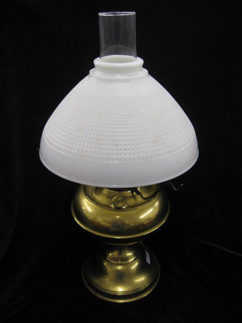Brass Rayo Kerosene Lamp, with shade & chimney, e: with shade & chimney, electrified.