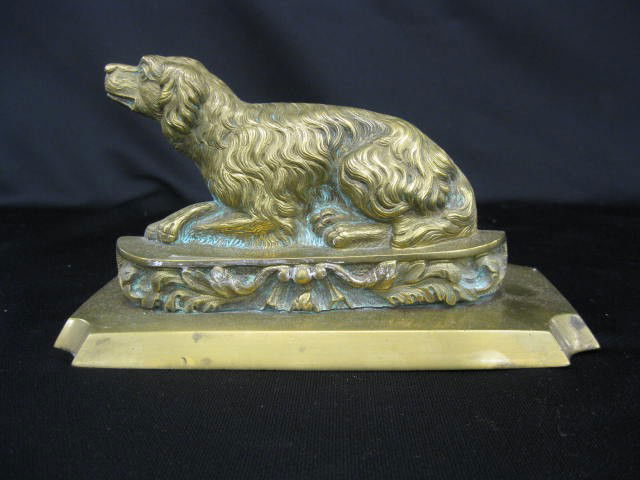 Brass Statue of a Dog at Rest, Victorian, 4" x 7 1: Victorian, 4" x 7 1/2".