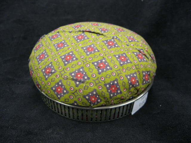 Sterling Silver Sewing Pin Cushion, 4 1/2" diamet: 4 1/2" diameter.