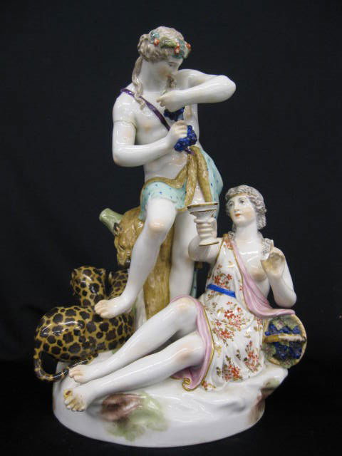 KPM Porcelain Figurine of Maidens with wine, chee: with wine, cheetahs beside, 19th century, 10" tall, loss.