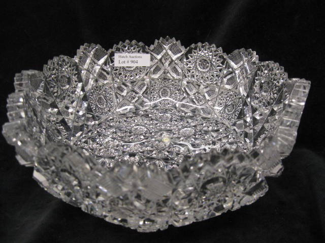 Hunt Cut Glass Bowl, signed, unusual shape, outsta: signed, unusual shape, outstanding cutwork, 9" diameter, some small rim chips.