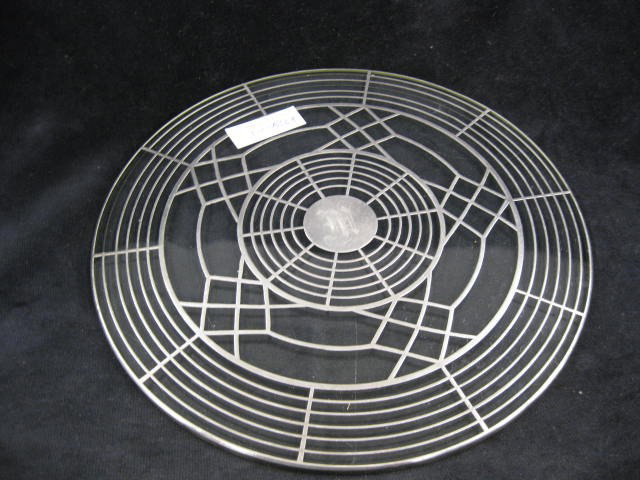 Sterling Silver Overlay Trivet, 9" diameter, "M": 9" diameter, "M" monogram.