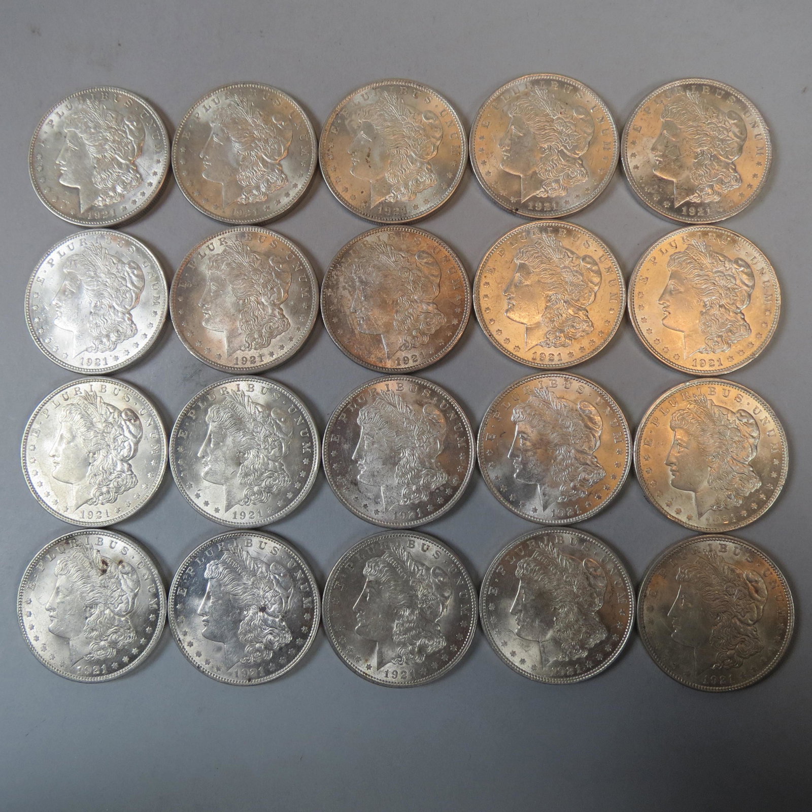 20 1921 Morgan Silver Dollars, uncirculated, (1 of 8)