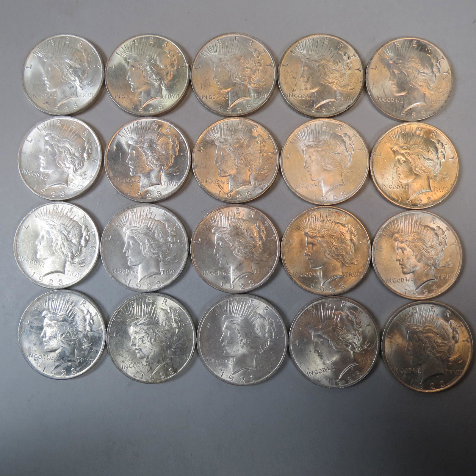 20 1923 Peace Silver Dollars, uncirculated, (1 of 8)