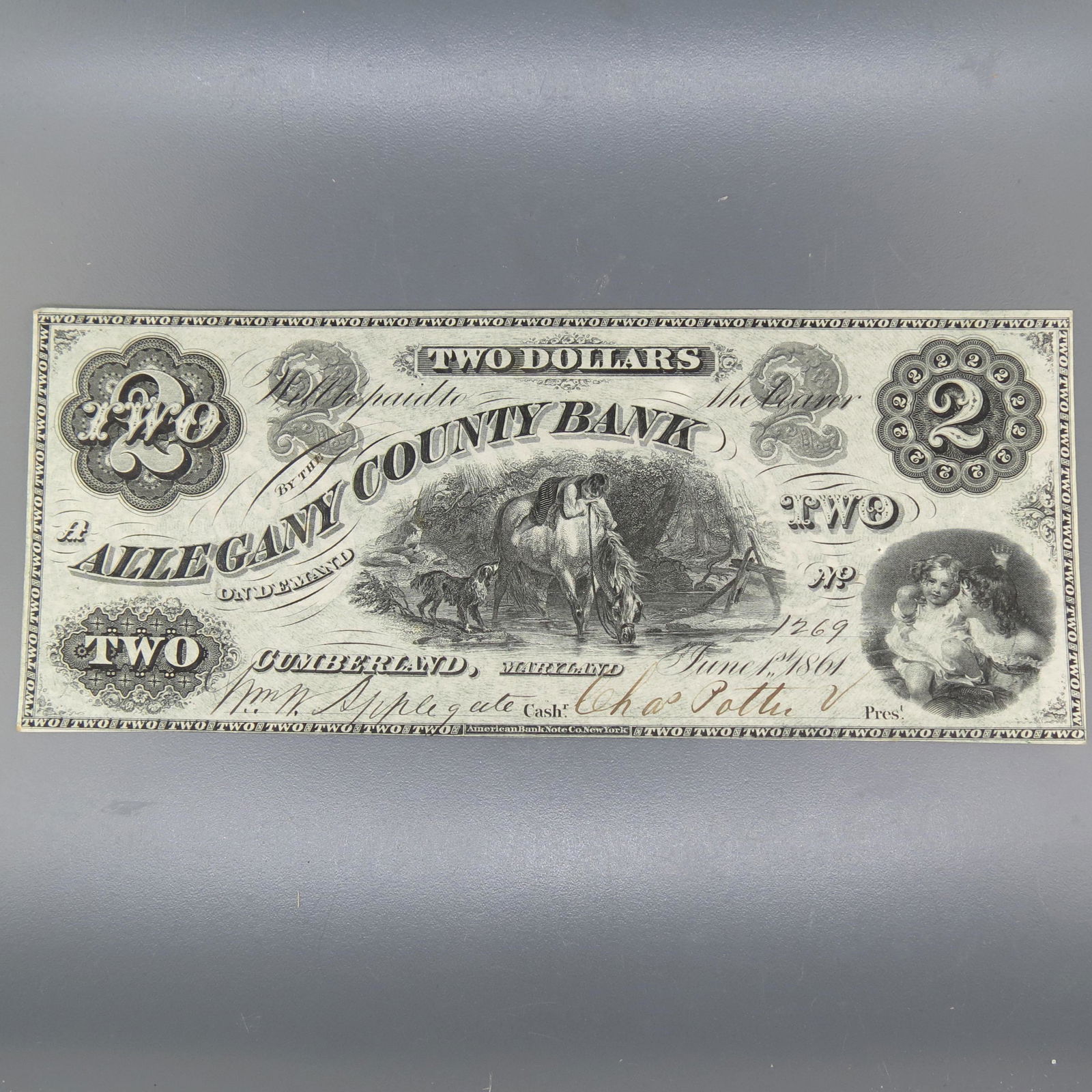 1861 $2.00 Allegany County Bank, Cumberland, MD, (1 of 7)