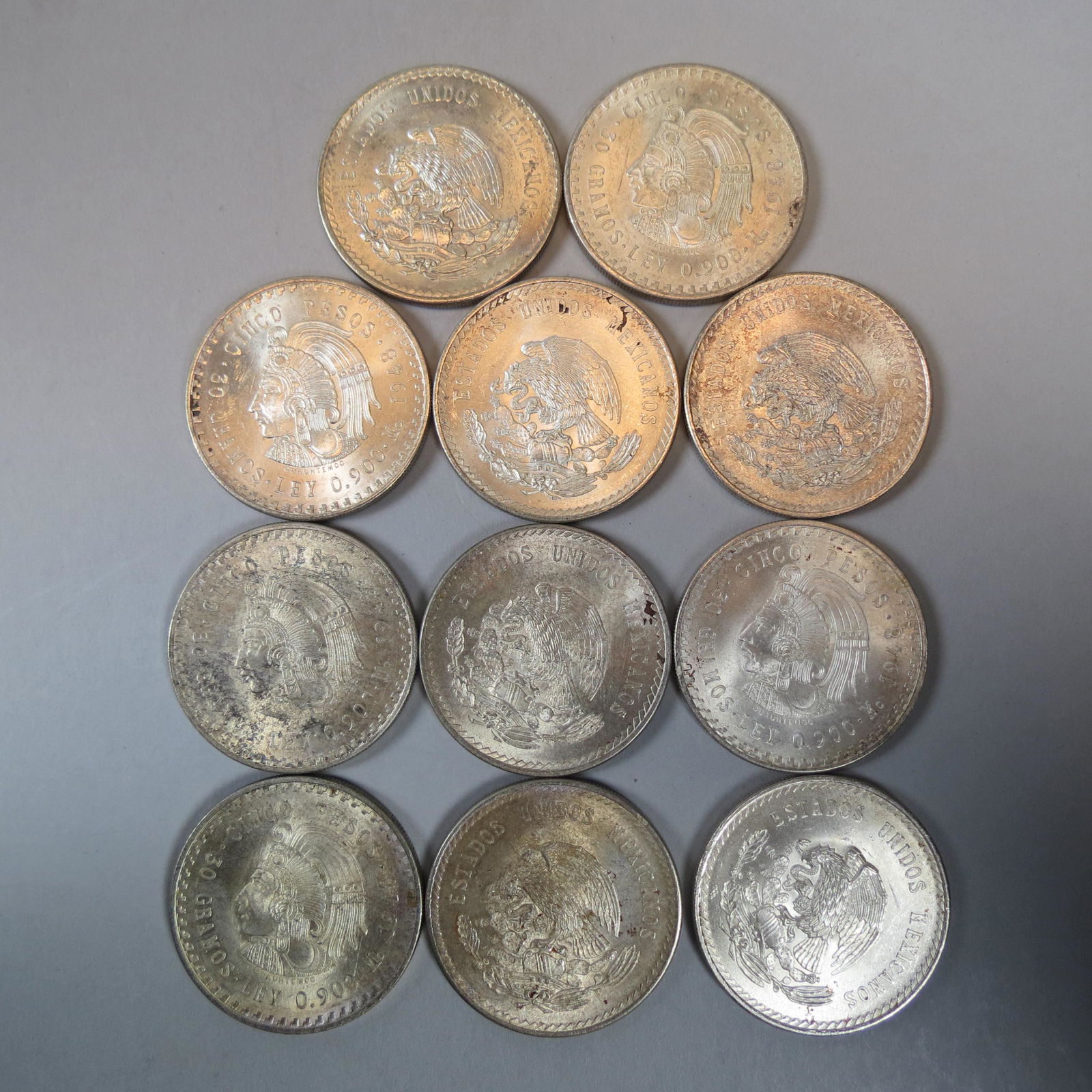 11 1948 Mexico 5 Peso Silver Coins, uncirculated, (1 of 6)
