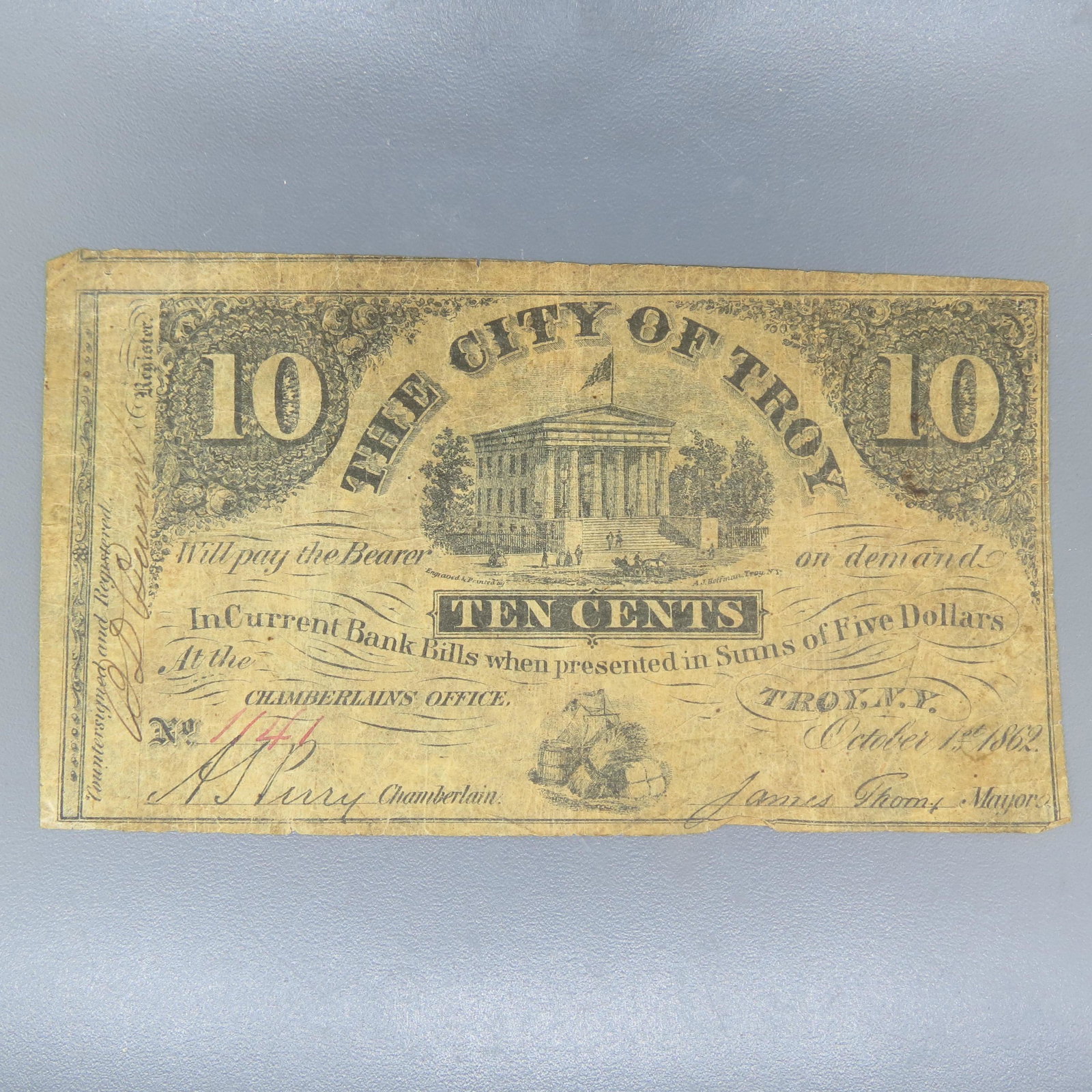 1862 10 Cent Troy New York Note, (1 of 4)