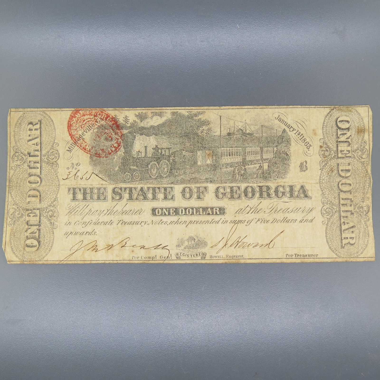 1863 $1.00 Confederate Note Milledgeville, GA, (1 of 4)