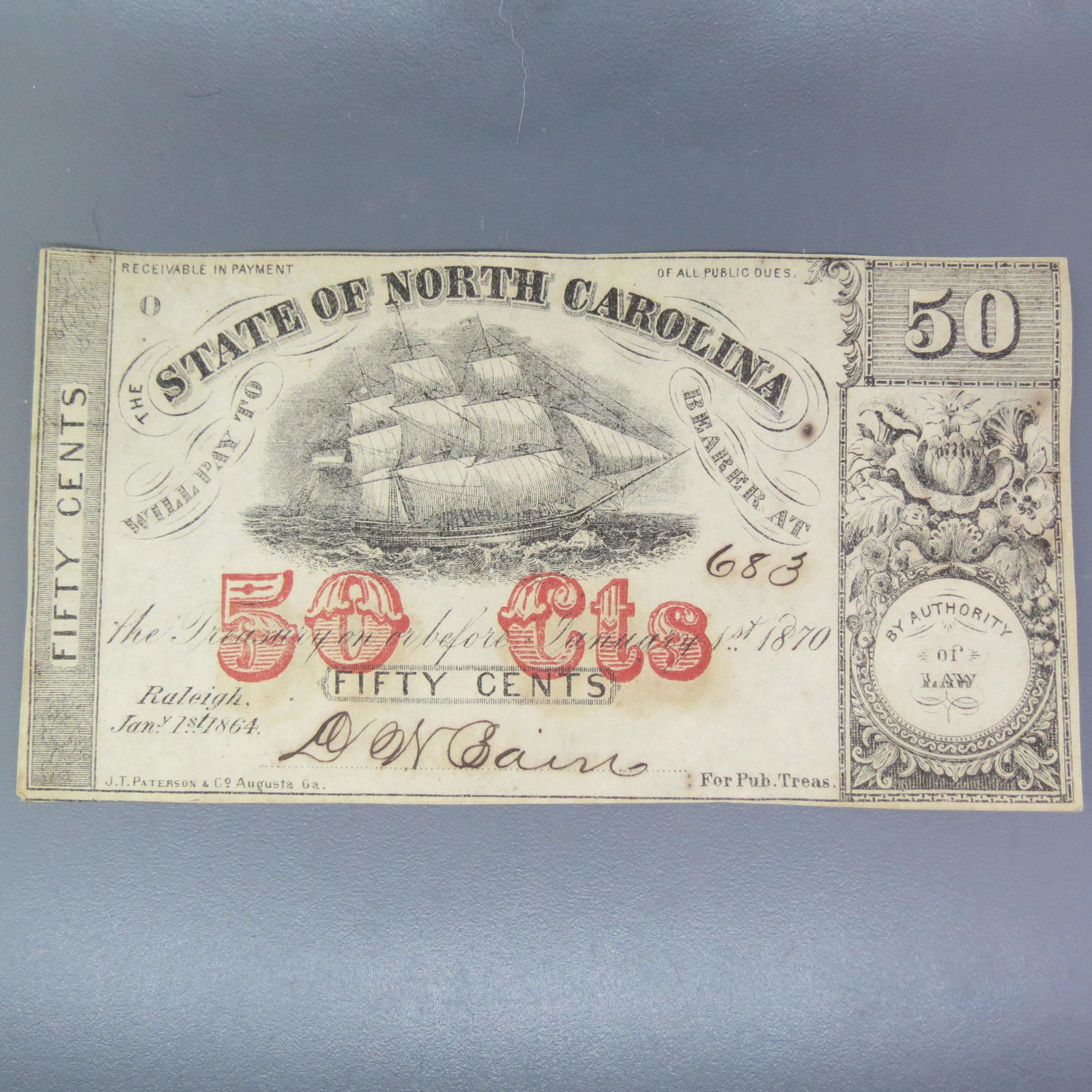 1864 50 Cent Confederate Note, Raleigh, NC, (1 of 4)