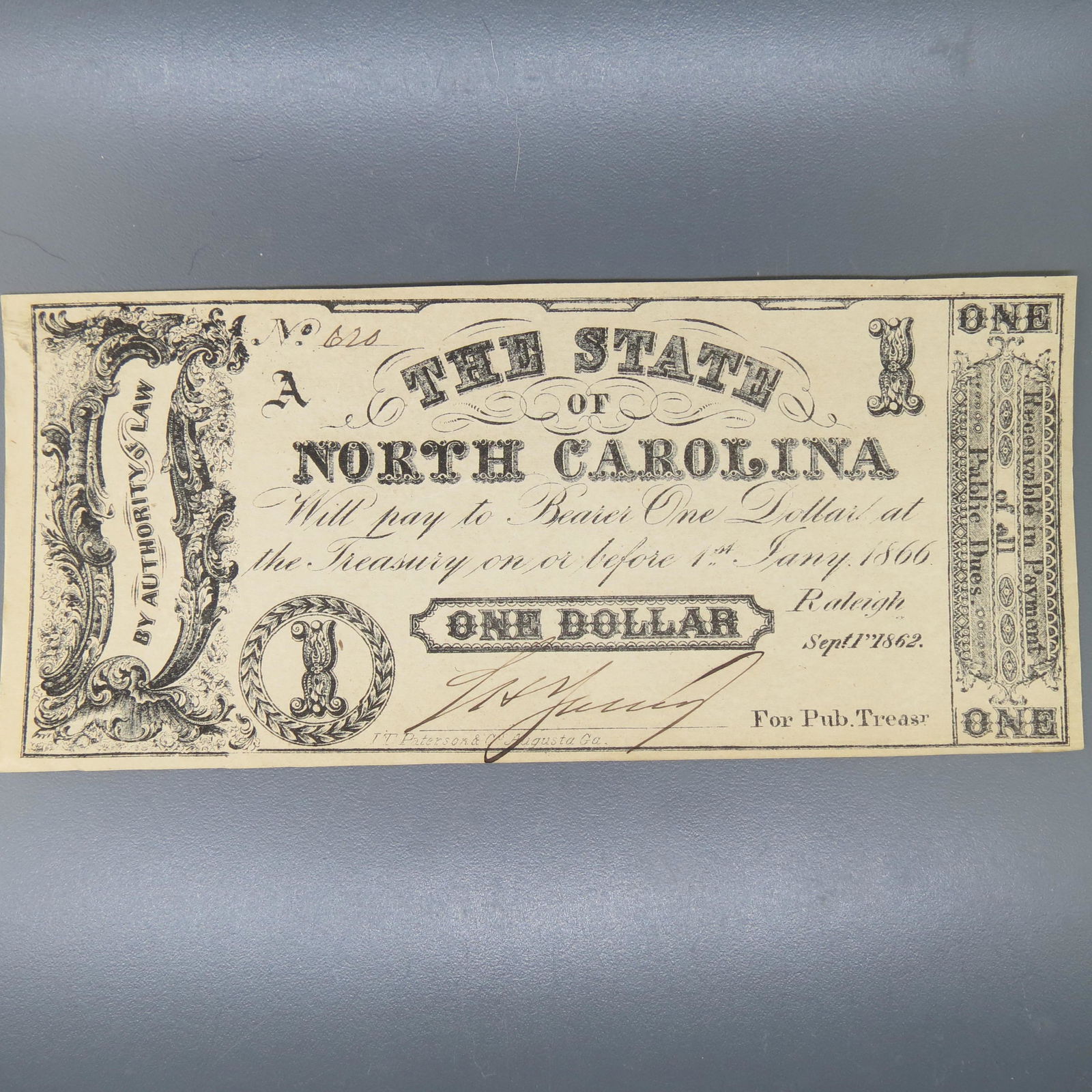 1862 $1.00 Confederate Note, Raleigh, NC, (1 of 4)