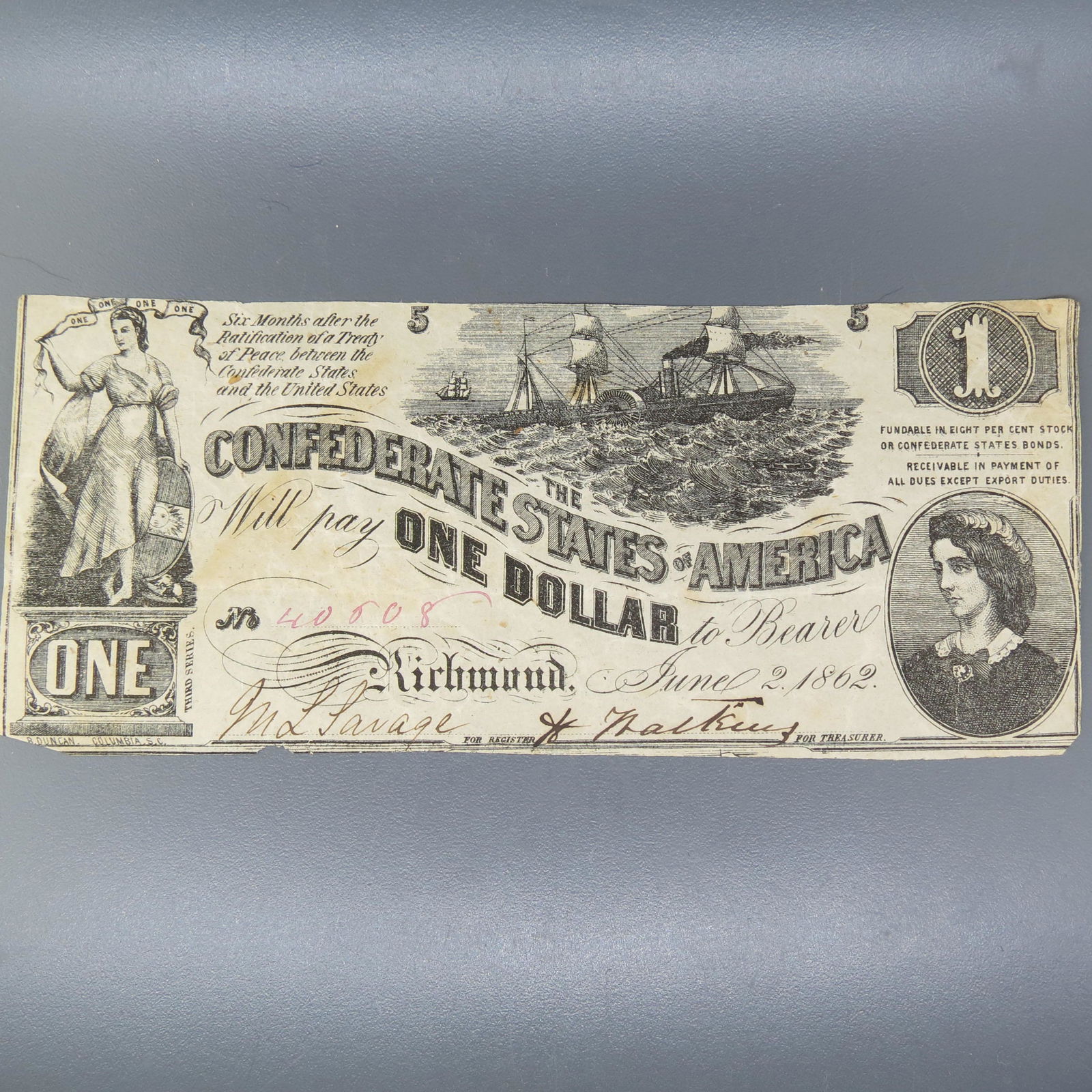 1862 $1.00 Confederate Note, Richmond, Virginia, (1 of 5)