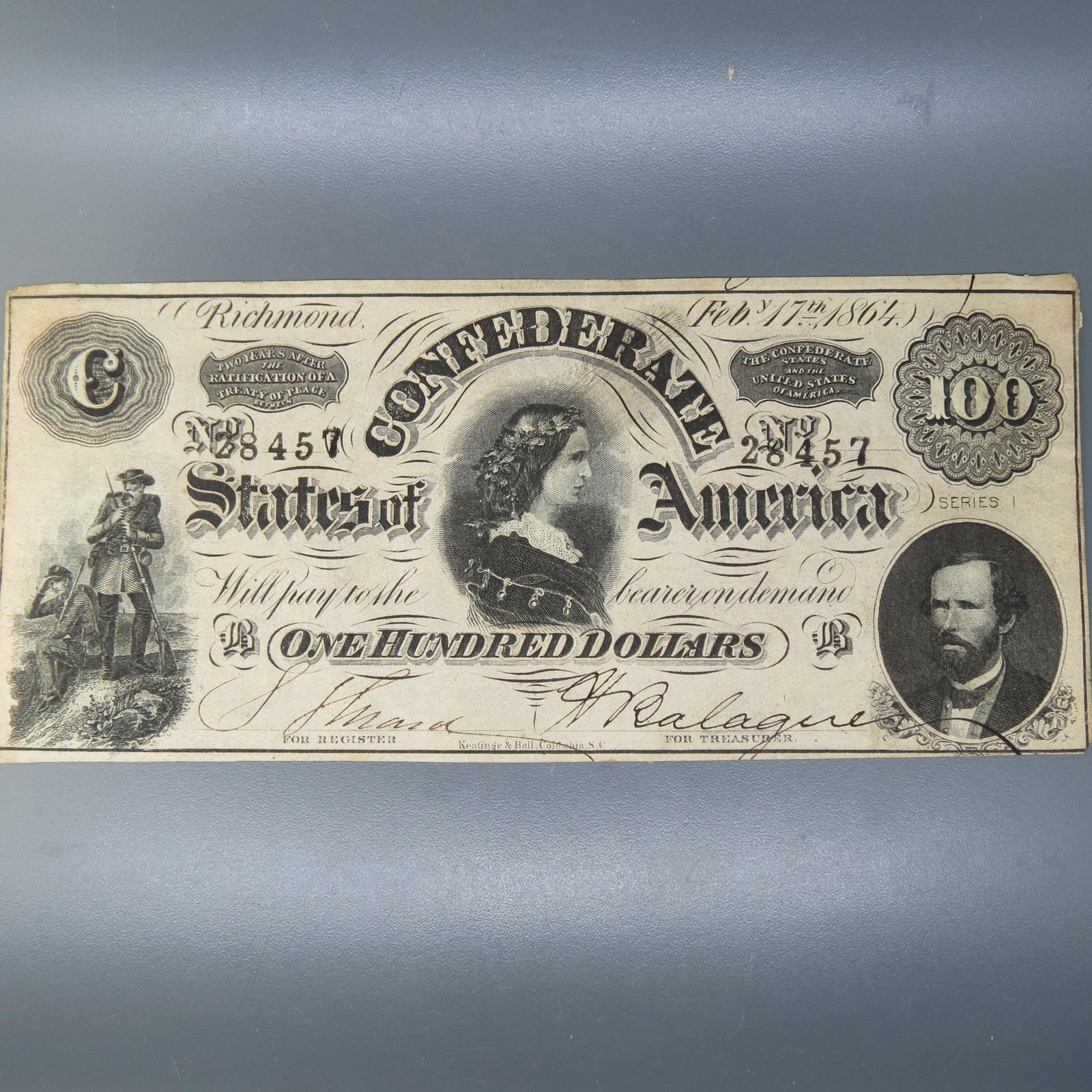 1864 $100.00 Confederate Note, Richmond, Virginia, (1 of 5)