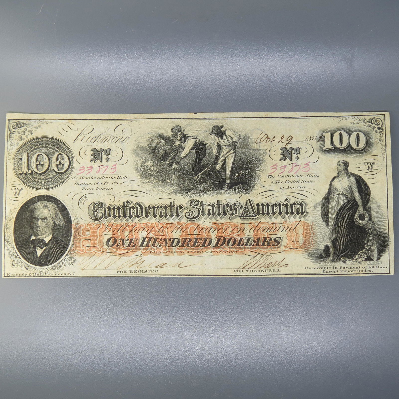 1862 $100.00 Confederate Note, Richmond, Virginia (1 of 7)
