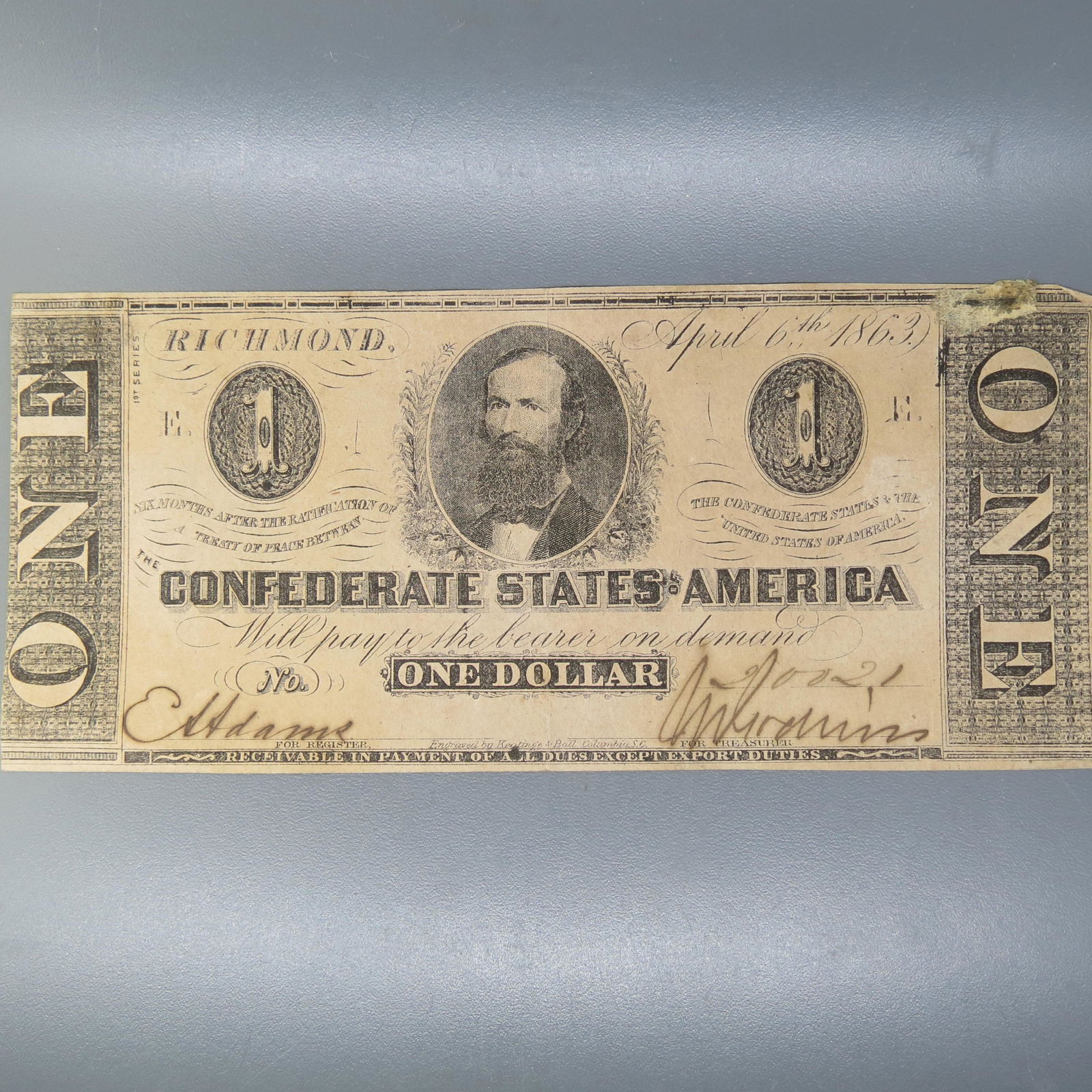 1863 $1.00 Confederate Note, Richmond, Virginia, (1 of 5)