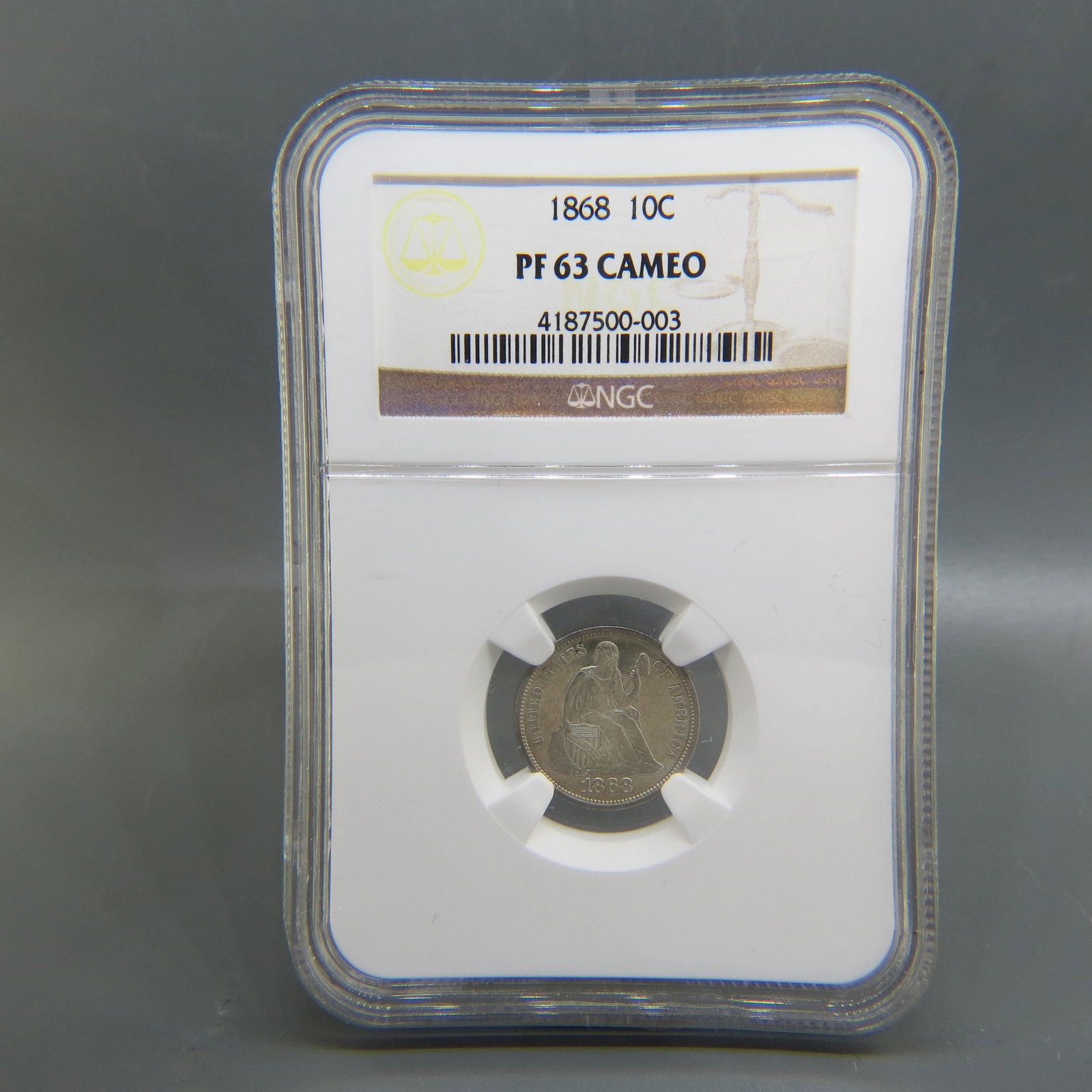 1868 Seated Liberty Dime, Proof-63 Cameo, NGC, (1 of 3)