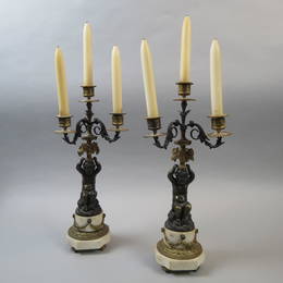 Pair of French Bronze Figural Candlesticks