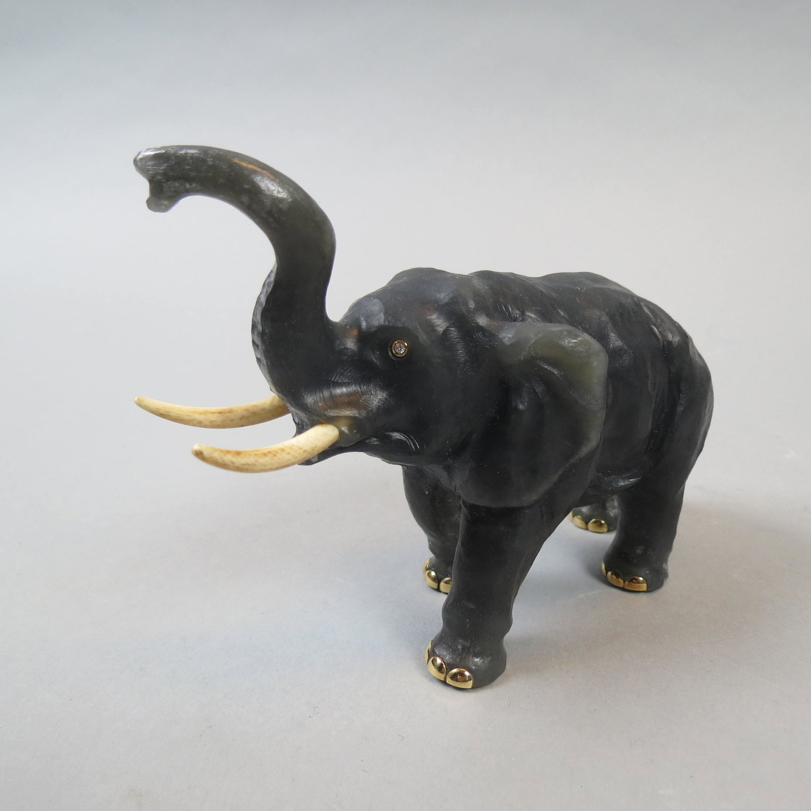 18K Gold, Diamond & Stone Elephant Sculpture (1 of 6)
