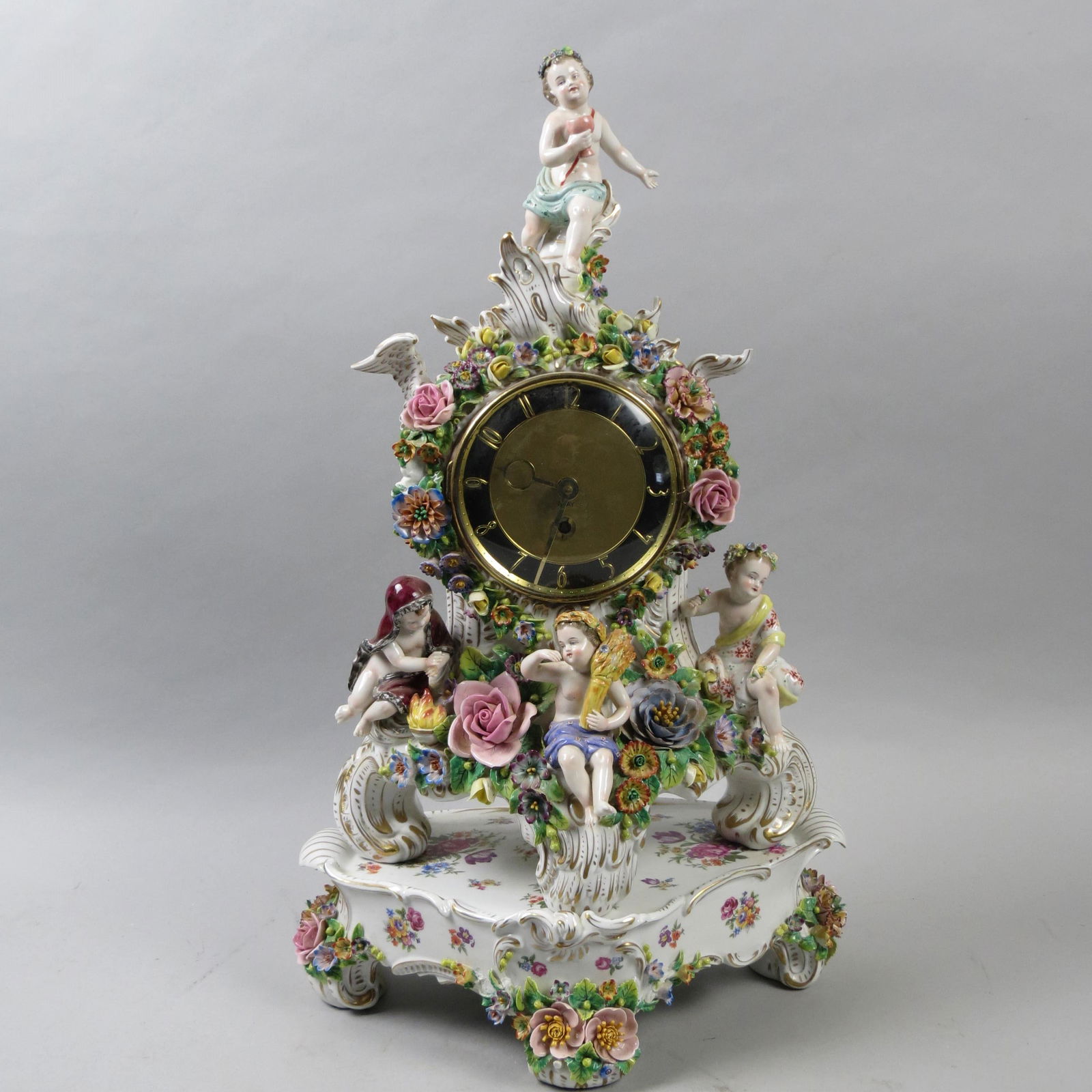 Sitzendorf Porcelain Four Seasons" Clock & Stand," (1 of 15)